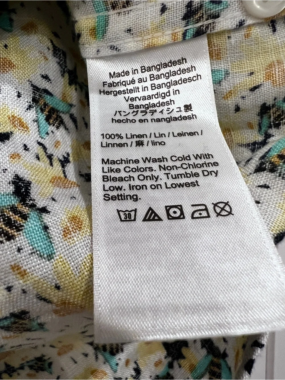 Men’s 100% Linen J.Crew Sunflower and Bee Short-Sleeve Button-up